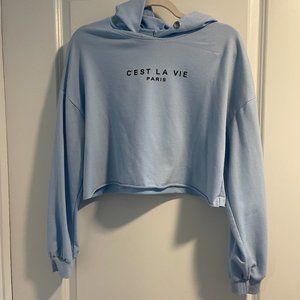 Baby Blue Cest La Vie Cropped Sweatshirt